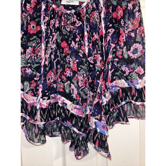 Isabel Marant Étoile Blouse Roxini Floral Print Sheer Navy Blue Pink Women's 34 - Picture 4 of 10